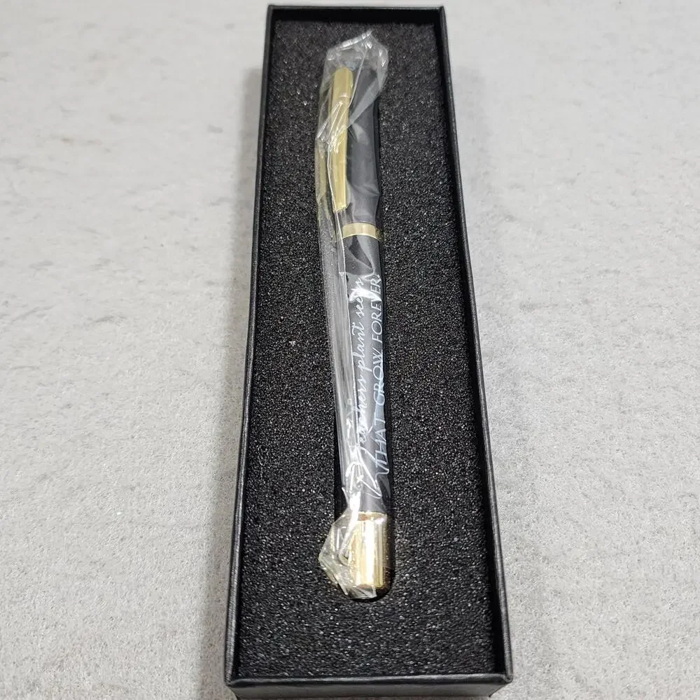 TEACHERS PLANT SEEDS THAT GROW FOREVER Fine Point Ball Point Pen Black Gold NIB